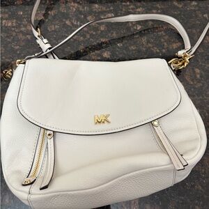 Michael Kors Cream Pebbled Leather Shoulder Bag with Gold Hardware